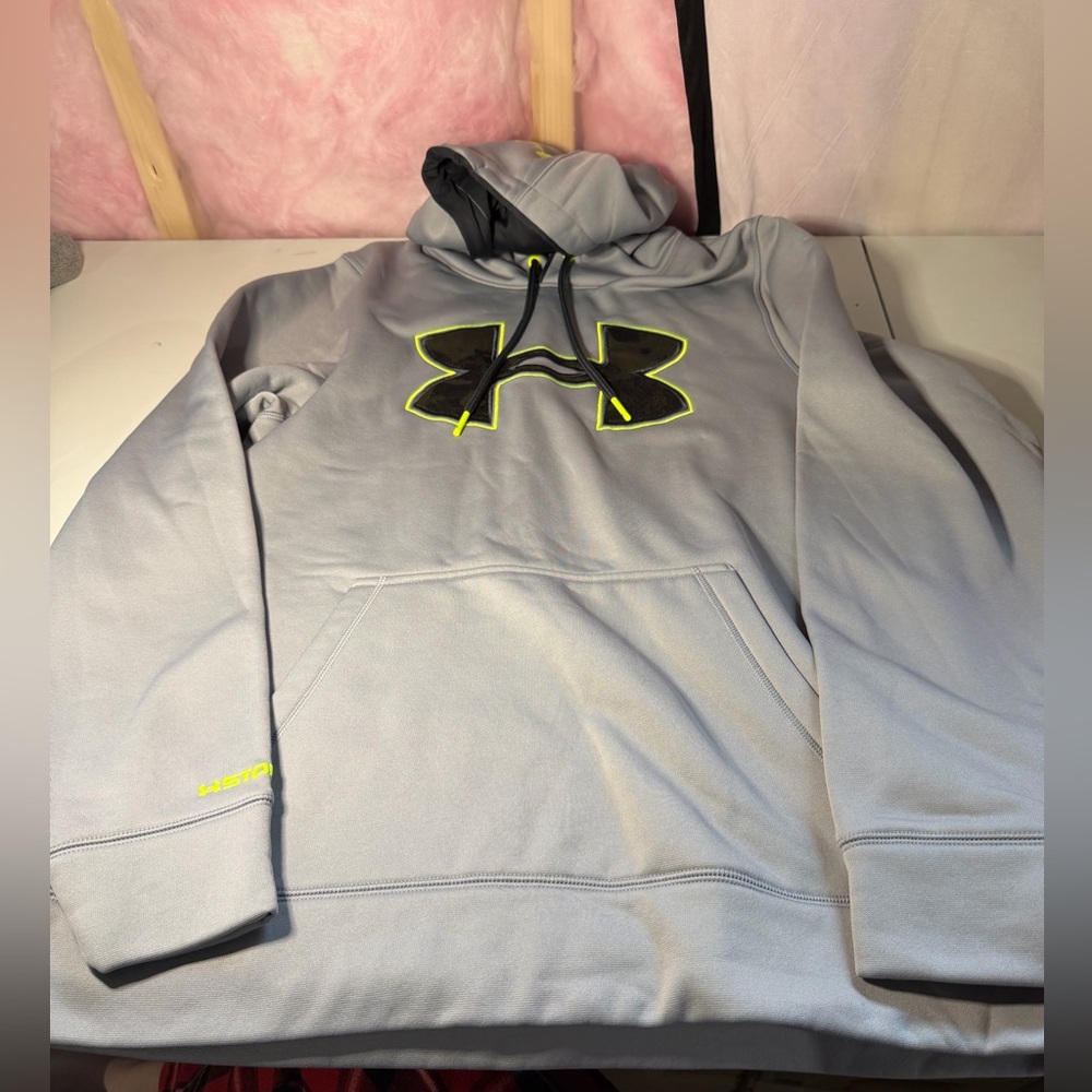 Under Armour Hoodie Mens Gray Storm Logo Pullover Sweatshirt Sportswear